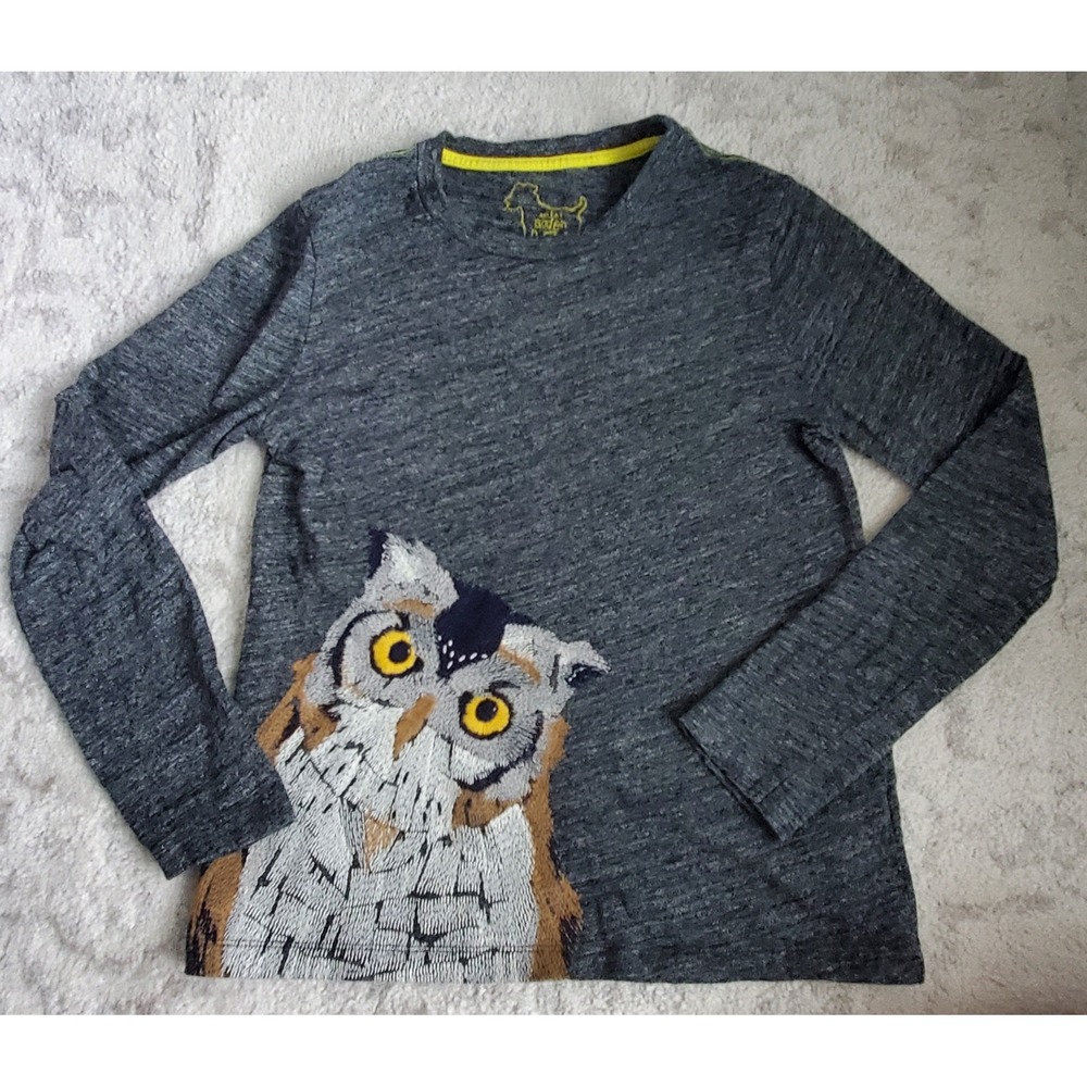 Mini Boden Boys Grey Heather Embroidered Owl Shirt